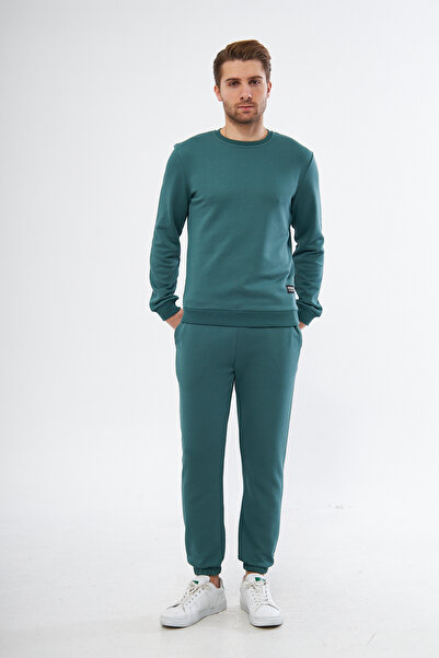 LİVE SPORT Ανδρικό σετ φόρμας με 3 νήματα με διαγώνιο κέντημα με ελαστικό πόδι πράσινο