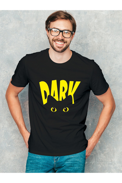 AEMİ Unisex tamno Štampano crno okrugla kragna Oversize kroj T-shirt
