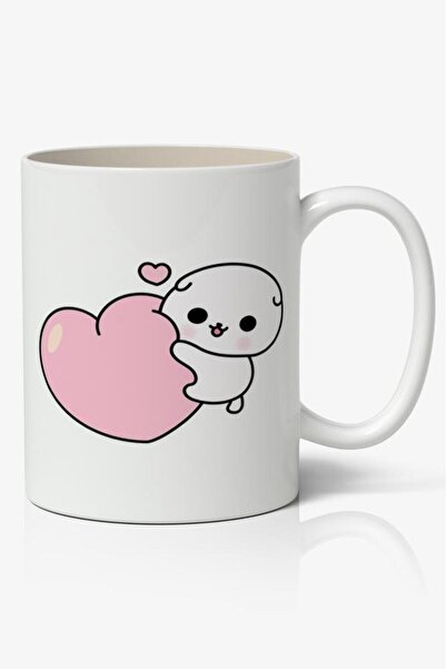 Nostaljik Lezzetler كوب لطيف مطبوع على شكل قلب - كوب قهوة مطبوع