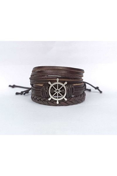 BSN Genuine Leather Bracelet with Rudder Figure 3 Pieces