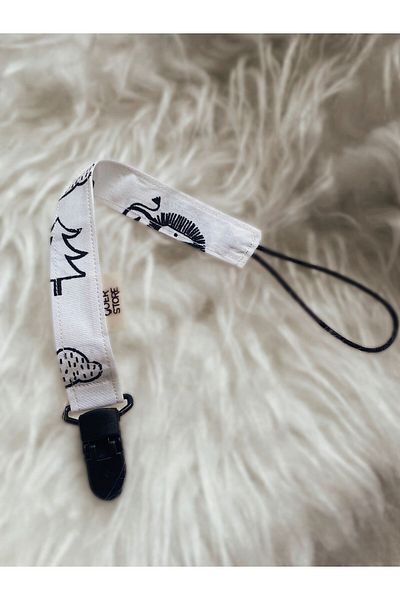 GOER STORE Black Plastic Clip Lion Detailed 100% Cotton Fabric Baby Pacifier Strap
