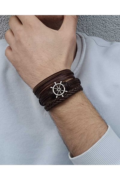 BSN Genuine Leather Bracelet with Rudder Figure 3 Pieces