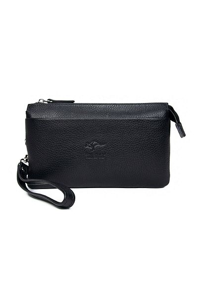 KANGAROO KINGDOM Black Men's Handheld Clutch Bag Genuine Cowhide Leather 5488-s