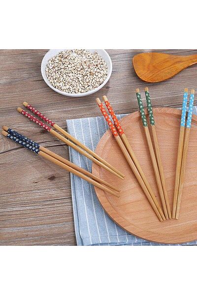 Nostaljik Lezzetler Chopstick Japanese Chinese Chopsticks 5 Pairs Washable Bamboo
