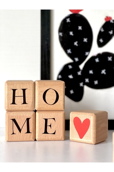 mogokids HOME Yazılı ahşap küp siyah