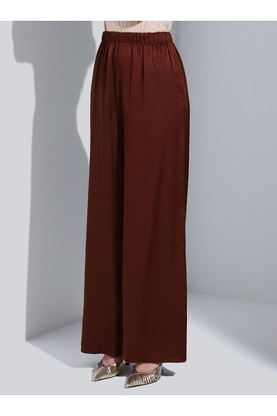 Refka Satin Tunic & Pants Double Set - Brown -