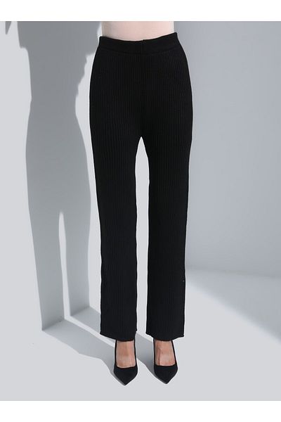 Refka Doppeltes Strick-Set aus Tunika und Hose mit Bindedetail – Schwarz –