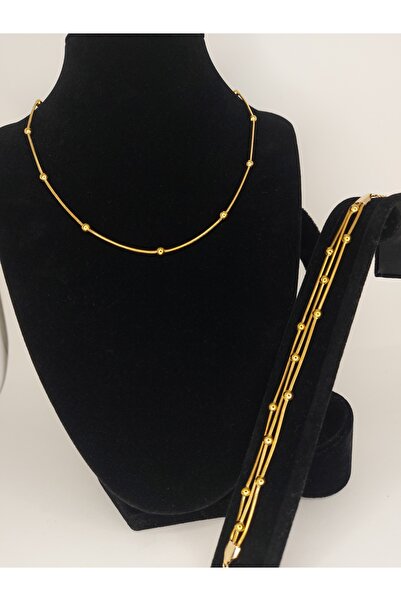 Romea Dorika toplu Kolye & Bileklik Set Paslanmaz Çelik Altın Rengi