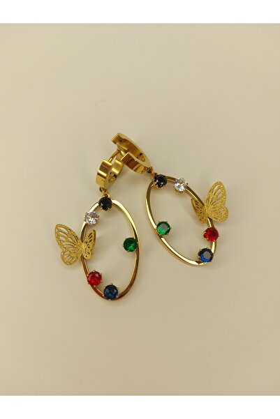 Romea Oval Ring Colorful Jewelled Butterfly Anti-Tarnish Steel Earrings