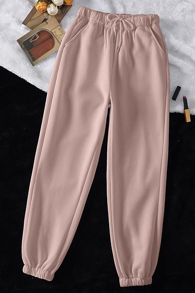 SHEESH APPAREL بنطال رياضي أساسي باللون الوردي مع صوف من الداخل