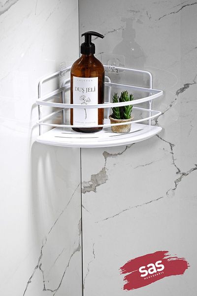 Sas Haus Hanging Bathroom Organizer with Stainless Crystal and Shelf - Adhesive Shampoo Holder Corner Lk-01 Bb