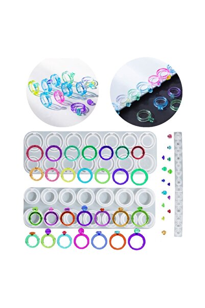 Getshop Alışveriş Pazarı Epoksi Çoklu Yeni Yüzük Taşlı Silikon Kalıbı - 2 Parça