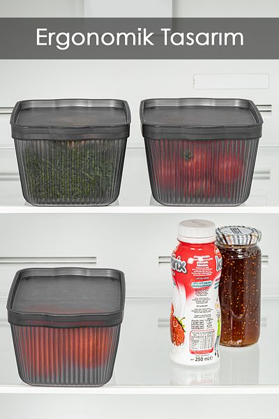 Meleni Home 3-Piece Perry Kitchen Refrigerator Storage Container with Lid – Multi-Purpose Kitchen Organization Box Small 1.5 Lt Smoked