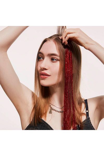 AKOLİFE Red Glittering Hair Glitter / Glittery Hair Welding / Hair Tinsel / Shiny Knitted Welding Bead