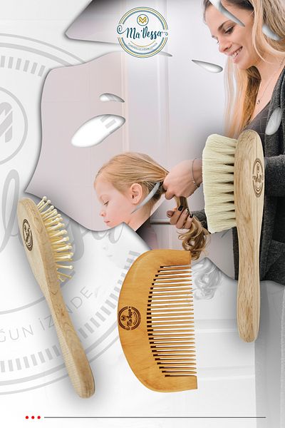 Ma'Vessa 3-Piece Natural Baby & Kids Hair Brush Set (Bumberwood Comb-Goat Hair Brush-Bamboo Comb)