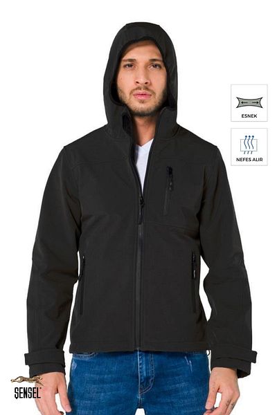 Şensel Παλτό Softshell, Μαύρο -91e2550- Υδατοαπωθητικό, Αντιανεμικό
