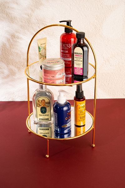 mba decor metal bending art Dome Model Gold Bathroom Cosmetic Jewelry Organizer Οργανωτής πολλαπλών χρήσεων 2 επιπέδων Παρουσίαση σερβιρίσματος Catering