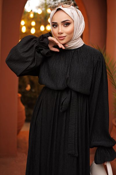 benguen 2051 Knöchellanges Kleid mit Rüschen Schwarz