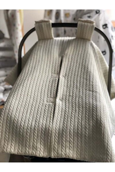 DERİN BOUTİQUES Krem Örgü Krem Poplin Çift Yönlü Puset Örtüsü