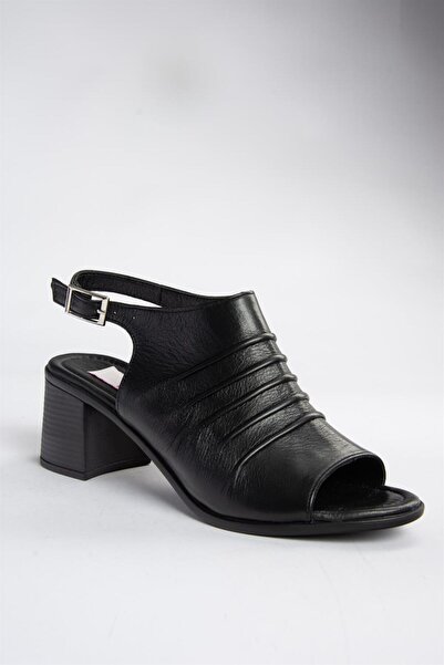 Fox Shoes P555450803 Black Genuine Leather Thick Heeled Casual Women's Shoes