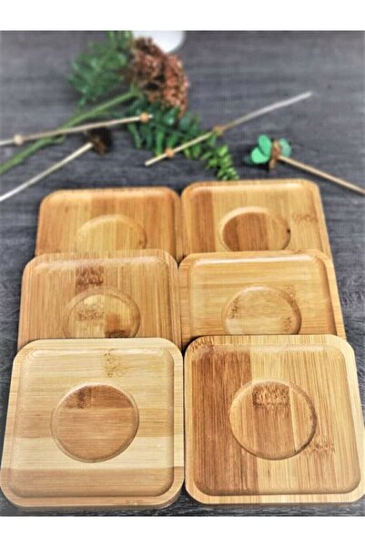 Karçiçeği Home 6 Adet Bambu Çay Tabağı Altlığı Kare - Fincan Altlığı - Bardak Altlığı
