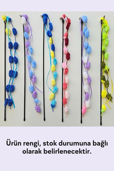 Miyav Cat Fishing Rod with Colorful Pompoms 50 Cm Cat Playing Rod with Sound Making Rattles