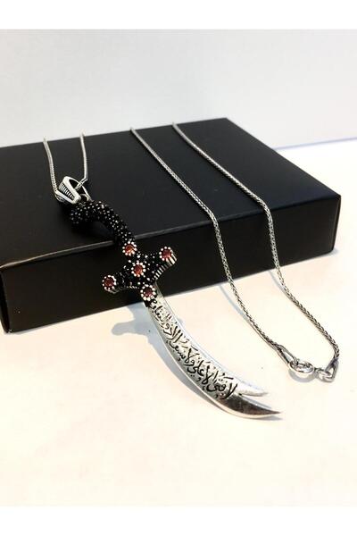 Tmt Silver GÜMÜŞ HZ ALİ ZÜLFİKAR KILICI KILIÇ Kırmızı Zirkon Taşlı ERKEK KOLYE