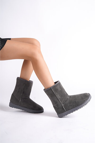 Genel Markalar Wemodacomtrayakkabı Kadın Orta Boy Içi Kürklü Gri Süet Düz Taban Bot