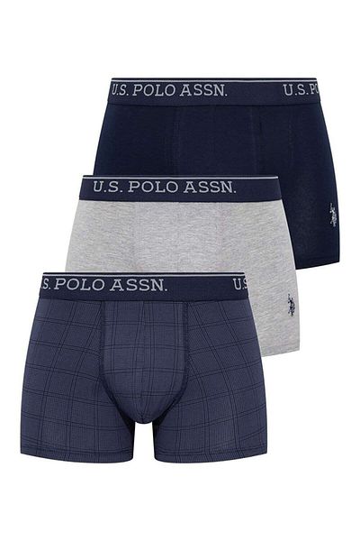 U.S. Polo Assn. Ανδρικά, Αδειοδοτημένα, Uspa, Navy Blue - Printed - Grey Melange, Boxers 3 τεμαχίων