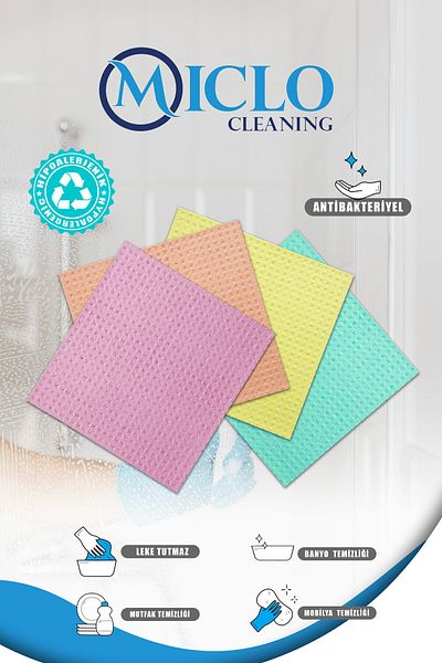 MICLO CLEANING Sponge Cloth | 100% Cotton Cellulose | Biodegradable Natural | x4 Pieces