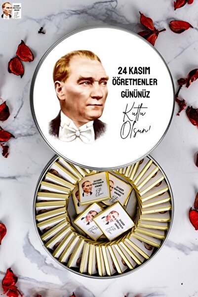 Öğretmenler Günü Hediyesi 30’lu Madlen Çikolata – Atatürk Tasarımlı Metal Kutu