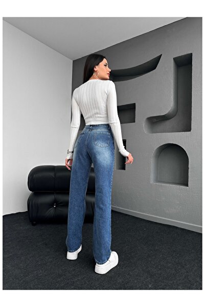 ESRAHELVACI Μπλε ίσιο γνήσιο τζιν