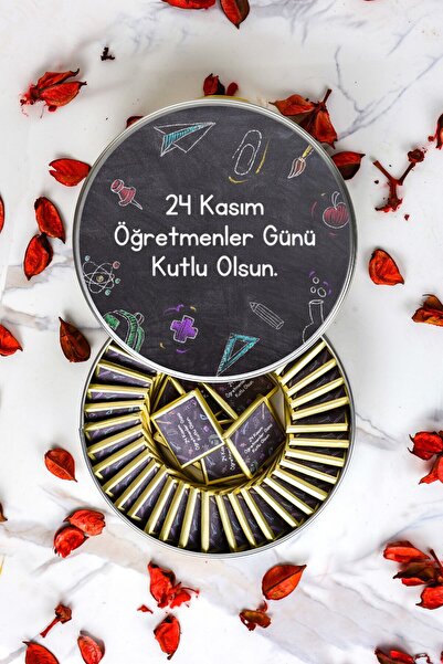 Öğretmenler Günü Hediyesi 30’lu Baskılı Madlen Çikolata – Metal Kutu - Siyah Etiketli