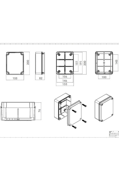 j box electrical Buat, Elektrik Dağıtım Ve Bağlantı Kutusu Abs Ip66 Su Geçirmez Opak 190x145x80 Mm