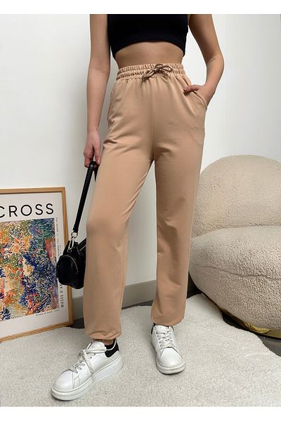 schlank Γυναικείο μπεζ ελαστικό πόδι ψηλόμεσο Jogger αθλητικό παντελόνι