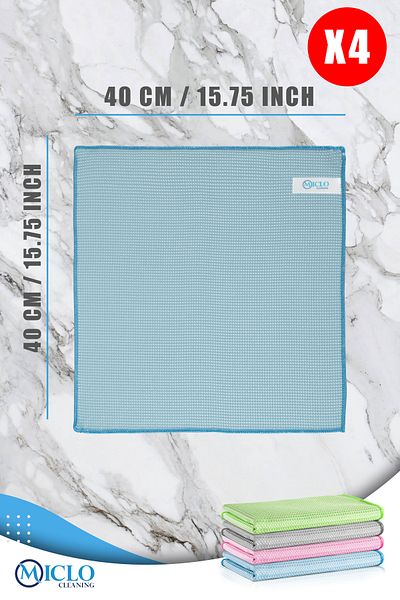MICLO CLEANING X4 Pieces | Microfiber Super Magic Cloth | 40x40cm | Glass And Mirror Cloth