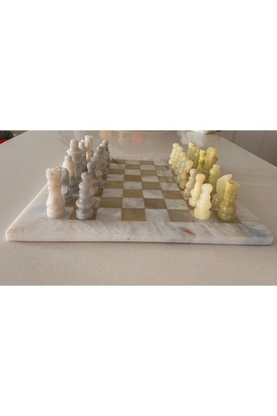 HANIMEFENDY Small Size Natural Marble Chess Set