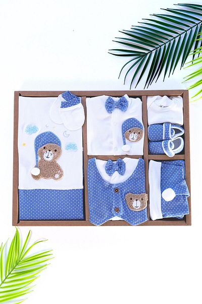 Sitilin Baby Boy Blue Luxury 10 Luxury Hospital Release Bodysuit Set STL6481