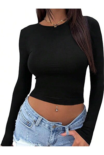 Jose Clothing Γυναικεία μαύρη βασική μπλούζα με μακρύ μανίκι με λαιμόκοψη από...