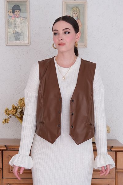Ceylan Otantik Brown Leather Vest