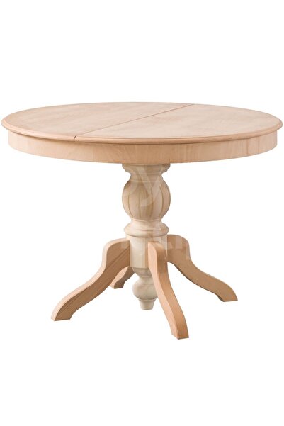 ROYS AHŞAP 5129 Masif Ham 100 Cm Yuvarlak Ilaveli Baba Ayak Yemek Masası