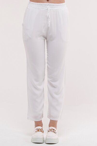 Sfg Life Moda Kadın Yazlık Önü Bağcık'lı Ve Beli Lastikli Şık Dokuma Viskon Cepli Kumaş Pantalon