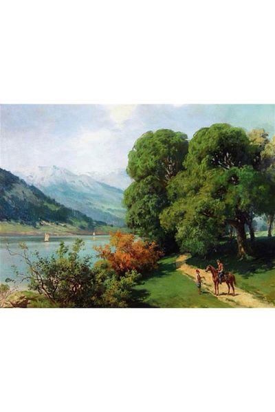 MARCEL SANAT Hoca Ali Rıza Efendi (1858-1930) Diamond Mosaic Painting on the Lake 74X56Cm
