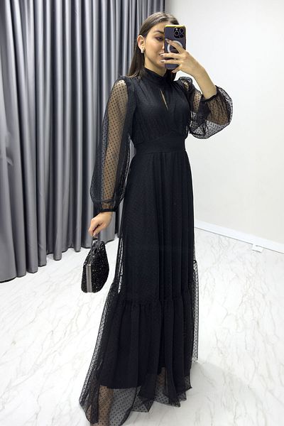 zks grup tekstil Γυναικείο πουά φόρεμα Plus Size Λευκό/Μαύρο