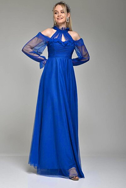 zks grup tekstil Saks Tulle Drapat Rochie de Seara Marime Plus