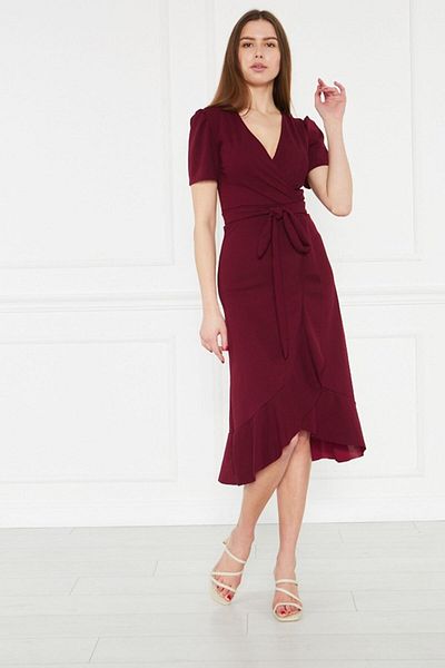 zks grup tekstil Φόρεμα Βουργουνδίας με Ζώνες Valon Plus Size