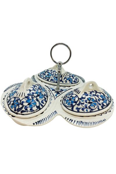 Dost Art Hediyelik Handmade Brush Painting Carnation Pattern Tile 3 Pieces with Lid Breakfast & Snack Bowl