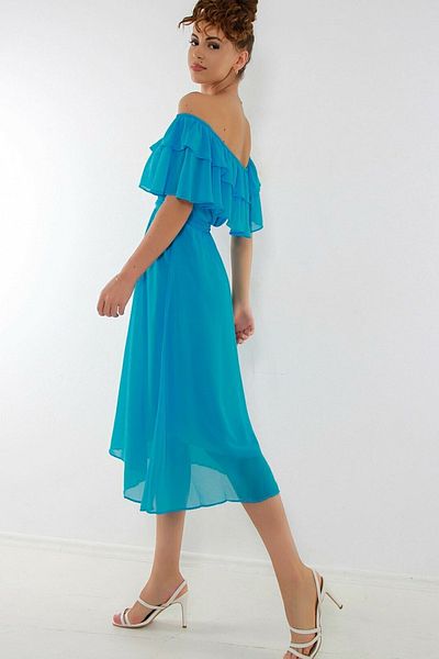 zks grup tekstil Women's Turquoise Madonna Ruffle Collar Chiffon Dress