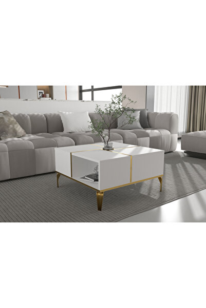 Derya Dekor NİRVANA ORTA SEHPA BEYAZ-GOLD