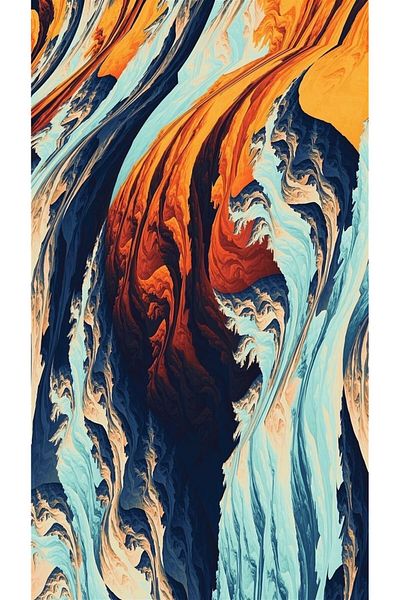 MARCEL SANAT Wave Pattern Diamond Mosaic Painting in Blue-Orange Tones 38X69Cm